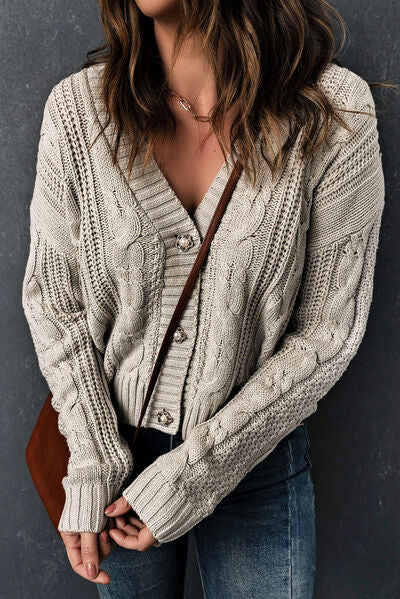 swvws Cable-Knit Button Up Dropped Shoulder Cardigan