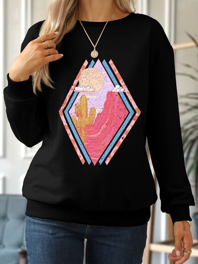 swvws Graphic Round Neck Long Sleeve Sweatshirt