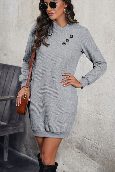 swvws Textured Decorative Button Mini Dress