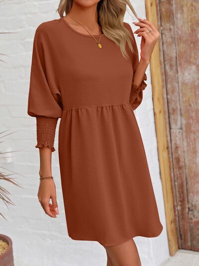 swvws Round Neck Lantern Sleeve Mini Dress