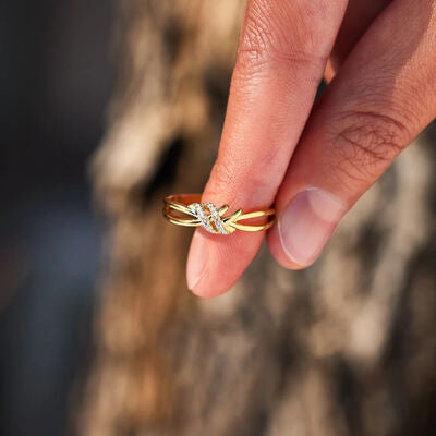 swvws 925 Sterling Silver Inlaid Zircon Wrapped Knot Ring