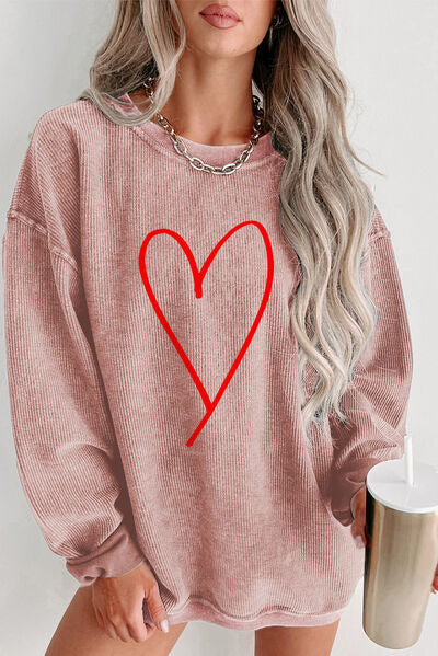 swvws Heart Round Neck Dropped Shoulder Sweatshirt