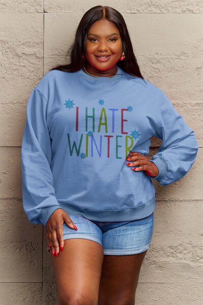 swvws Simply Love Full Size I HATE WINTER Dropped Shoulder Sweatshirt