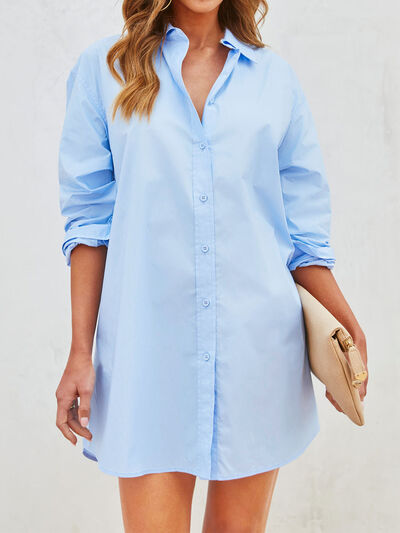 swvws Button Up Long Sleeve Mini Shirt Dress