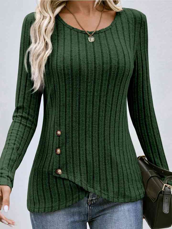 swvws Buttoned Tulip Hem Long Sleeve T-Shirt