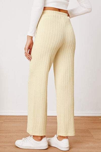 swvws Textured Elastic Waist Straight Pants