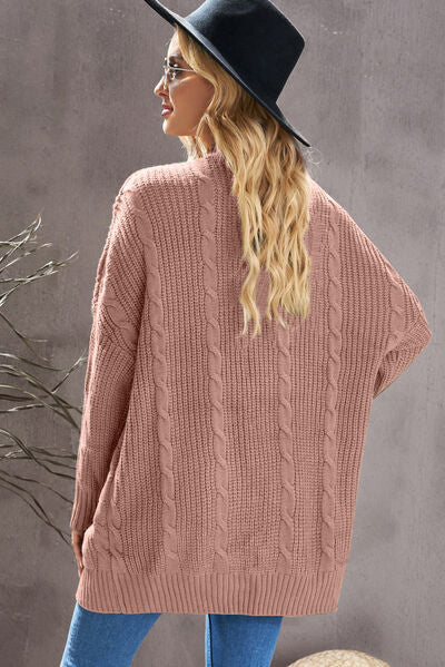 swvws Cable-Knit Open Front Dropped Shoulder Cardigan