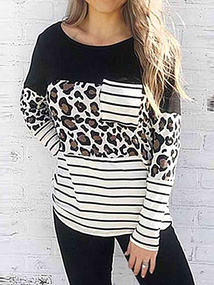 swvws Leopard Striped Long Sleeve T-Shirt