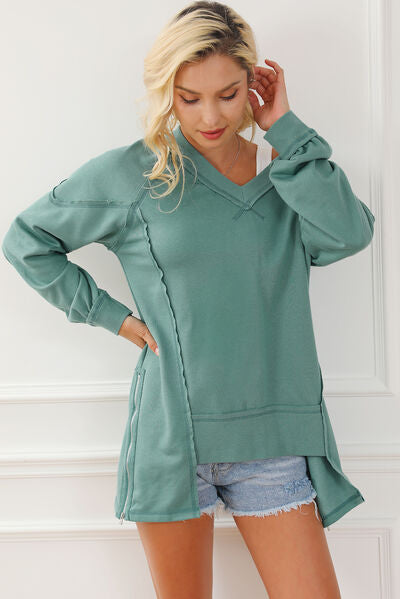 swvws Exposed Seam V-Neck Zip Detail Sweatshirt