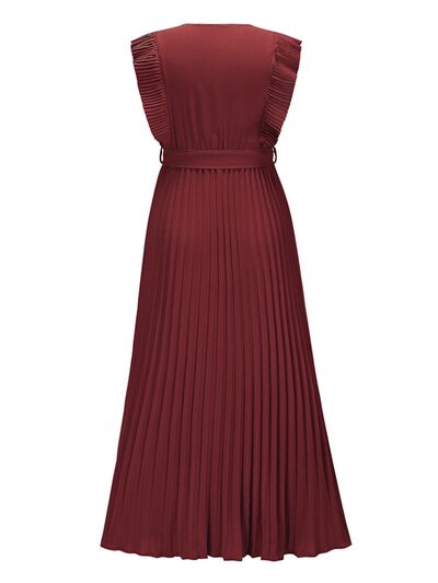 swvws Tied Surplice Cap Sleeve Pleated Dress