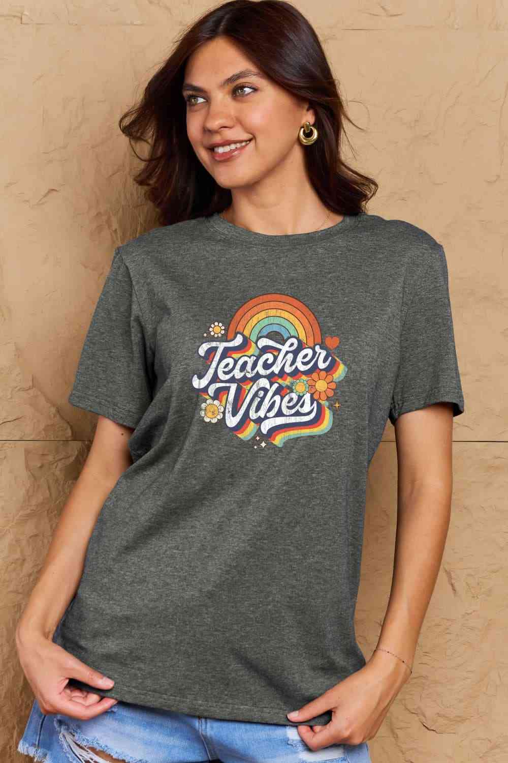 swvws Simply Love Full Size TEACHER VIBES Graphic Cotton T-Shirt