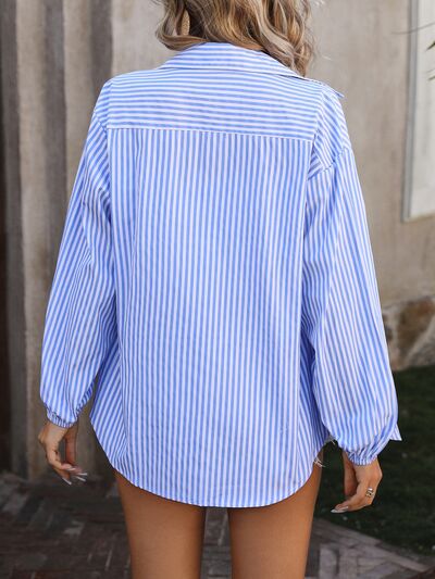 swvws Striped Pocketed Button Up Long Sleeve Shirt