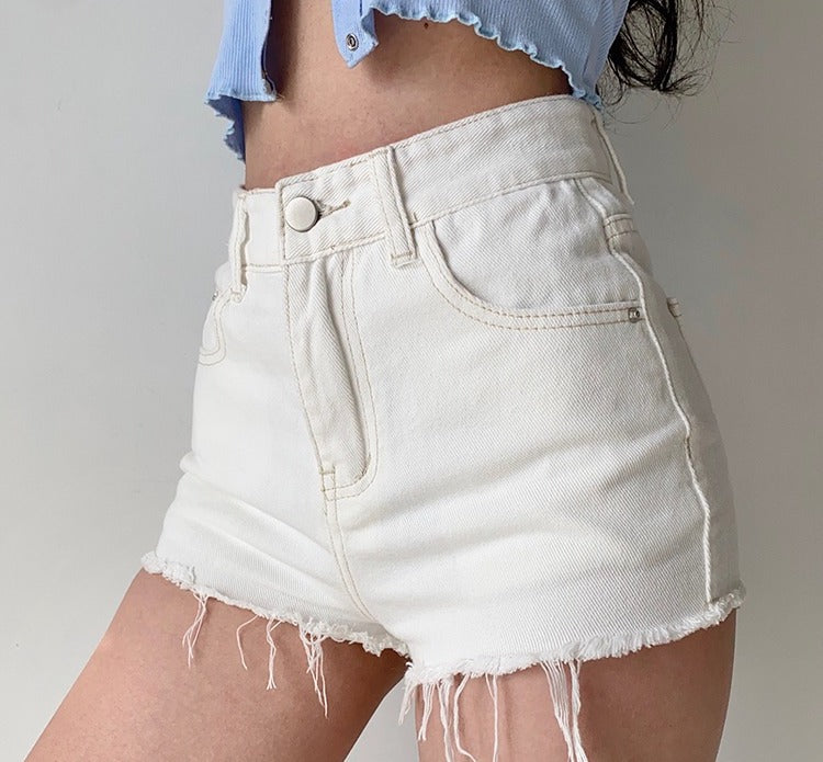 swvws - Frayed High Waist Denim Shorts