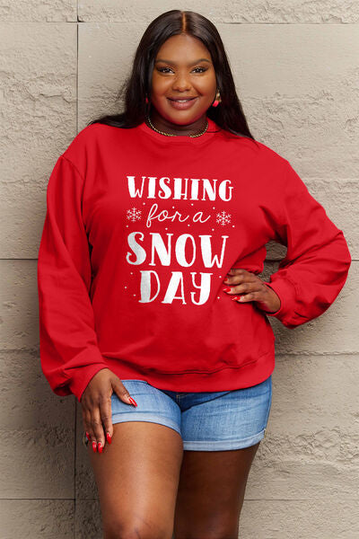 swvws Simply Love Full Size WISHING FOR A SNOW DAY Round Neck Sweatshirt