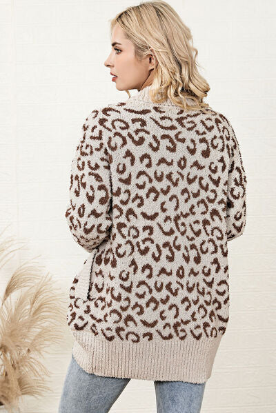 swvws Leopard Open Front Dropped Shoulder Cardigan