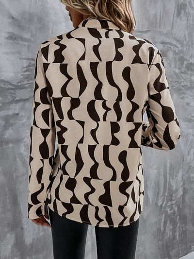 swvws Printed Notched Long Sleeve Blouse