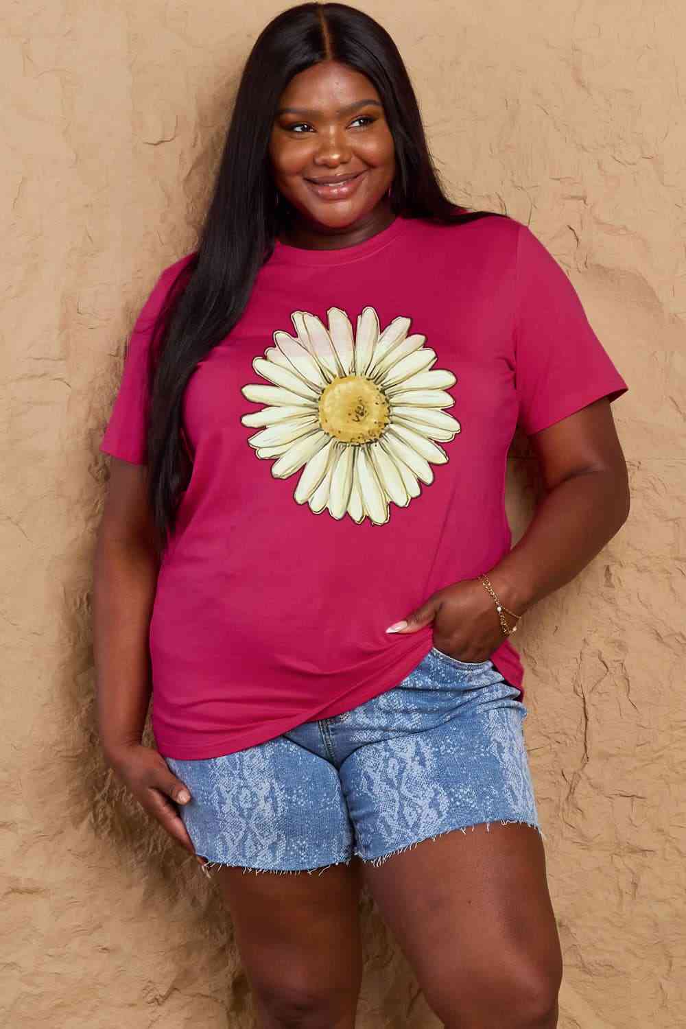 swvws Simply Love Full Size FLOWER Graphic Cotton Tee