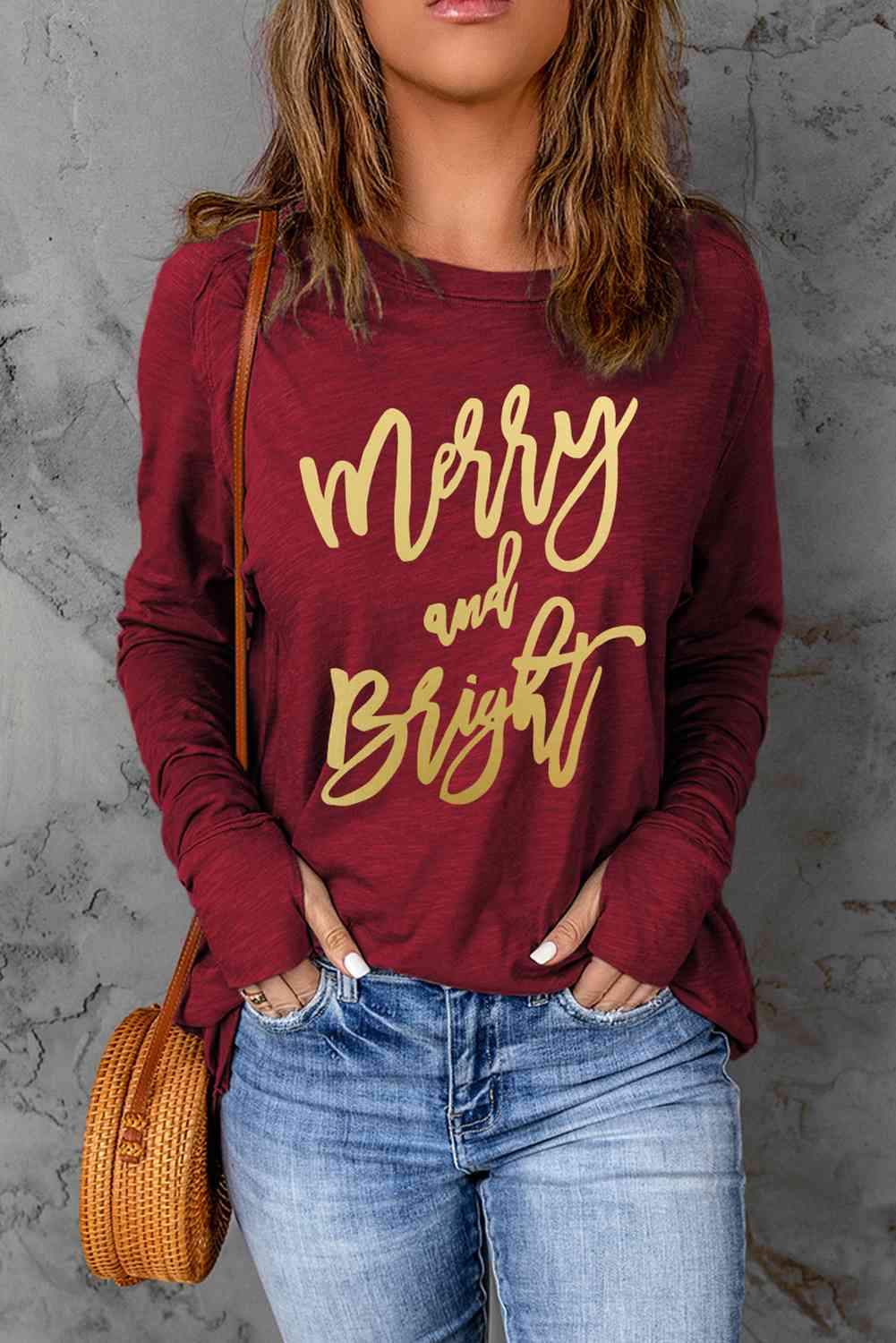 swvws MERRY AND BRIGHT Graphic Long Sleeve T-Shirt