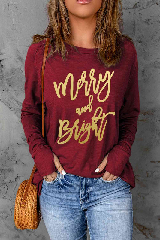 swvws MERRY AND BRIGHT Graphic Long Sleeve T-Shirt