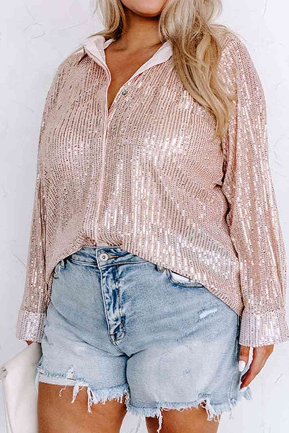 swvws Plus Size Sequin Long Sleeve Shirt