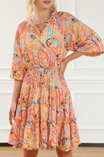 swvws Printed Smocked Frill Tiered Dress