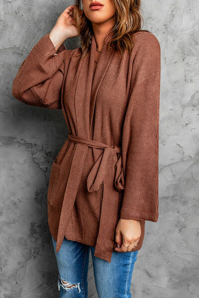 swvws Tied Open Front Dropped Shoulder Cardigan