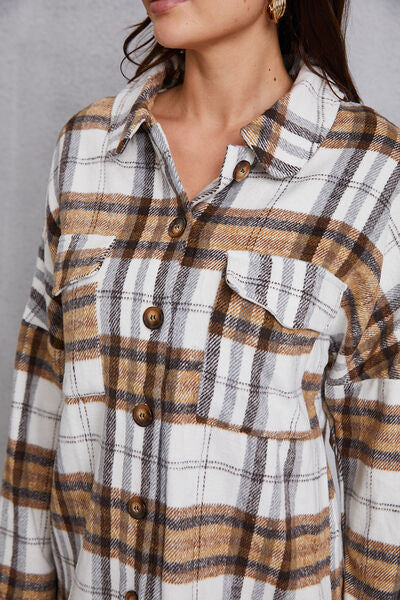 swvws Plaid Button Up Dropped Shoulder Outerwear