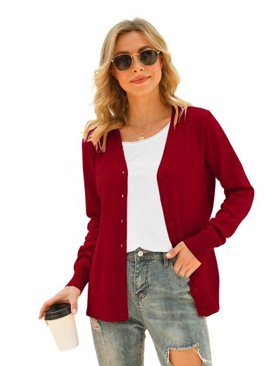 swvws Button Up V-Neck Long Sleeve Cardigan