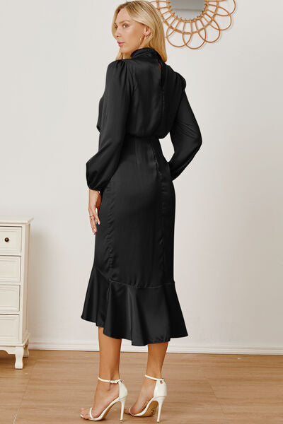 swvws Mock Neck Ruffled Asymmetrical Dress