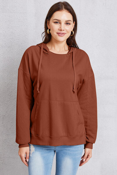 swvws Drawstring Kangaroo Pocket Dropped Shoulder Hoodie