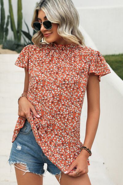 swvws Ditsy Floral Mock Neck Short Sleeve T-Shirt