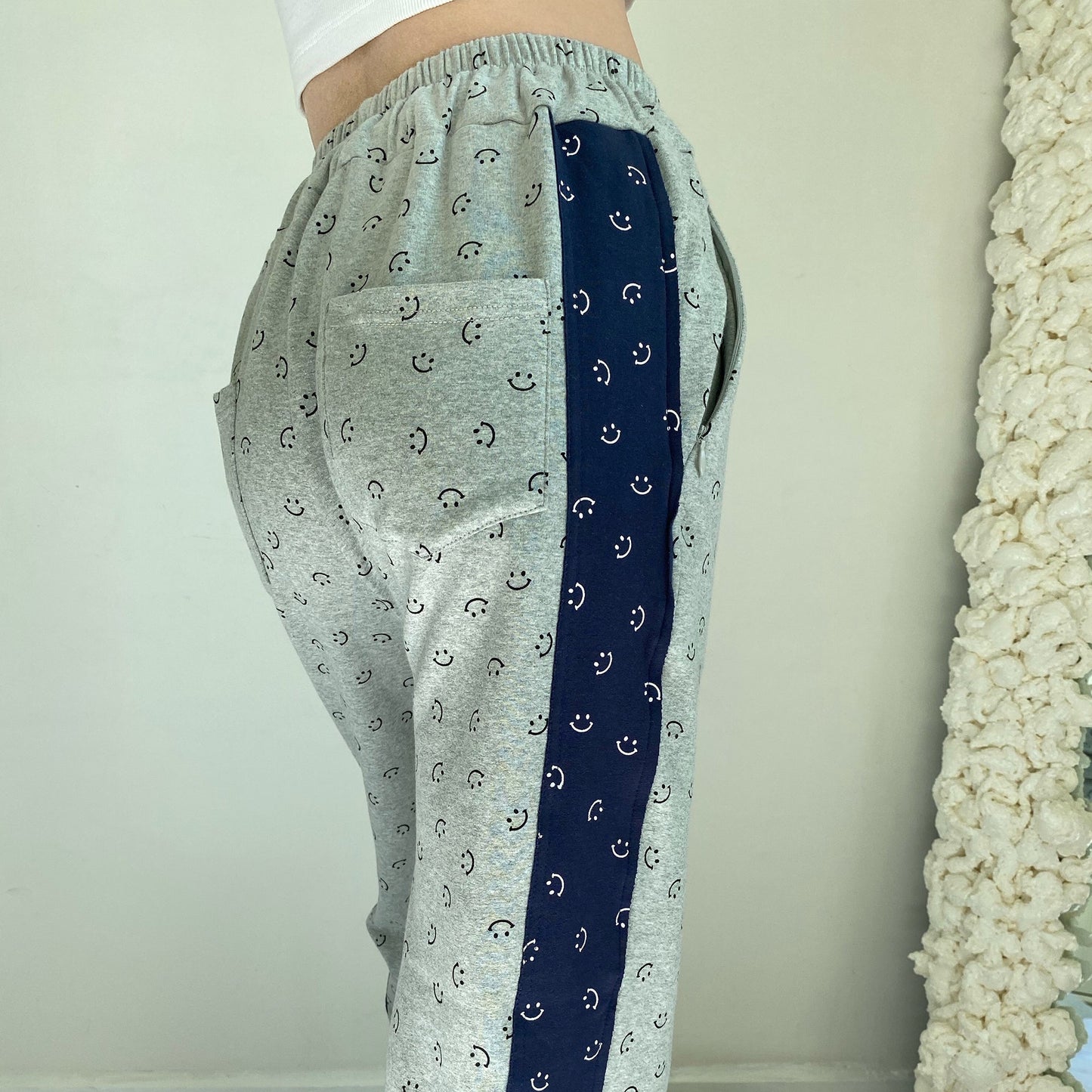 swvws - Smiley Face Split Sweat Pants ~ HANDMADE // Grey