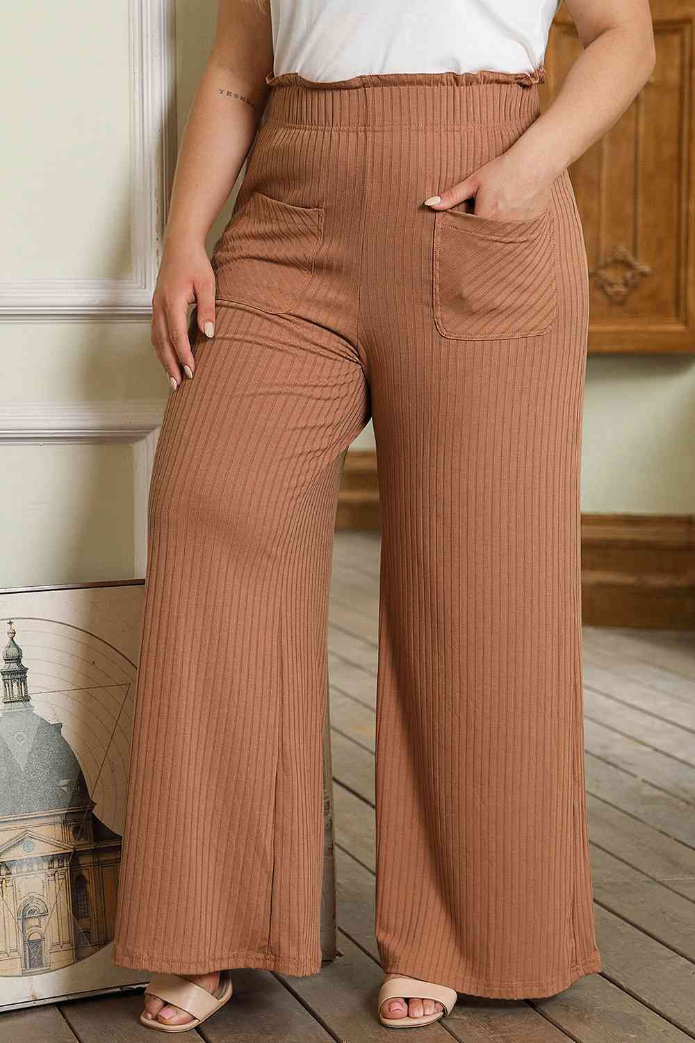 swvws Plus Size Wide Leg Pants with Pockets