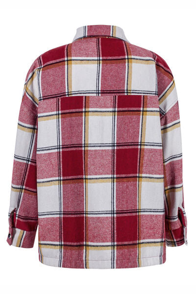 swvws Plaid Pocketed Dropped Shoulder Coat