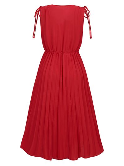 swvws Pleated V-Neck Sleeveless Midi Dress