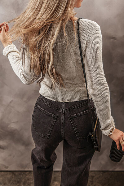 swvws V-Neck Long Sleeve Cropped Cardigan