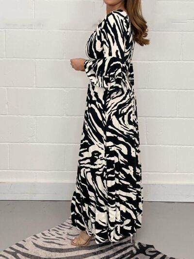 swvws Smocked Printed Flounce Sleeve Maxi Dress