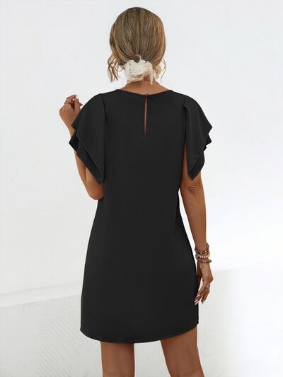 swvws Round Neck Flutter Sleeve Mini Dress