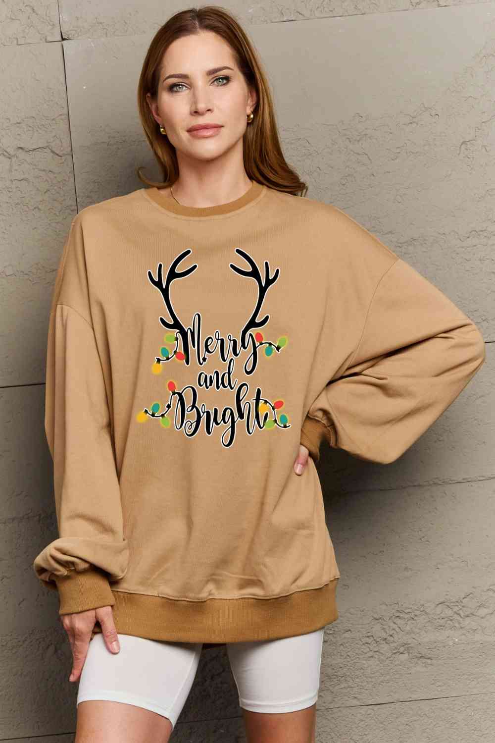 swvws Simply Love Full Size MERRY AND BRIGHT Graphic Sweatshirt