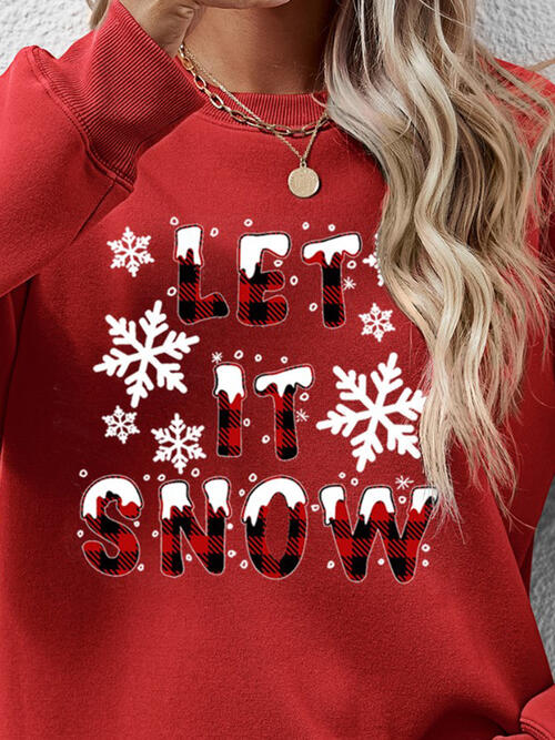 swvws LET IT SNOW Round Neck Long Sleeve Sweatshirt