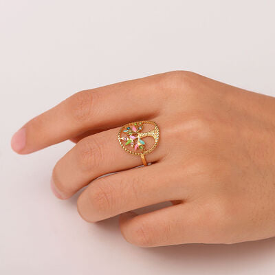 swvws Tree Shape Inlaid Zircon 18K Gold-Plated Ring