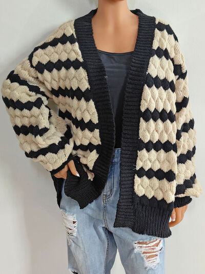 swvws Striped Contrast Open Front Long Sleeve Cardigan