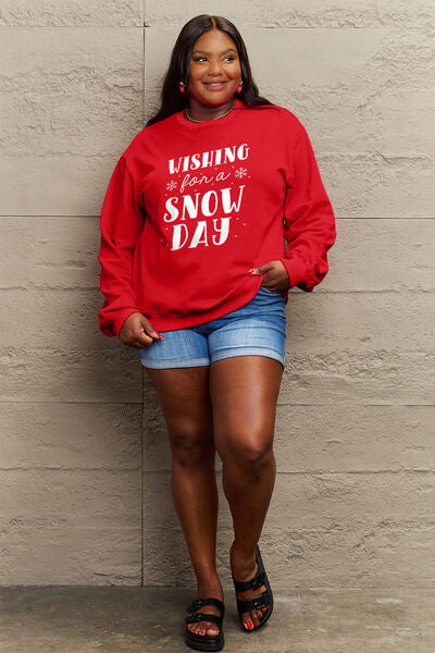 swvws Simply Love Full Size WISHING FOR A SNOW DAY Round Neck Sweatshirt