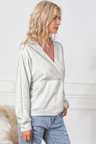 swvws Surplice Pocketed Long Sleeve Sweatshirt