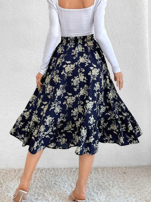 swvws Printed Ruffle Hem Midi Skirt