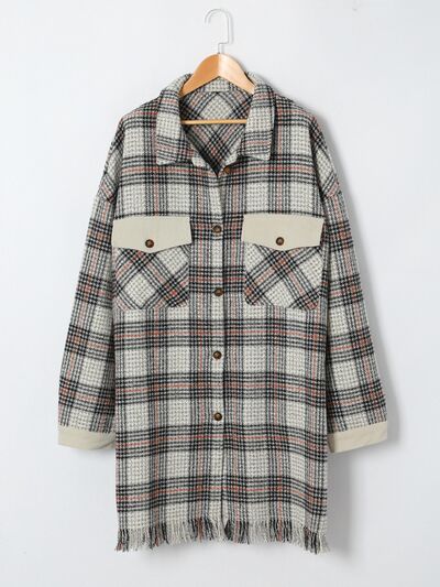 swvws Plus Size Plaid Button Up Dropped Shoulder Outerwear