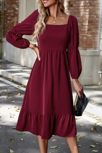 swvws Square Neck Balloon Sleeve Midi Dress