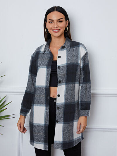 swvws Plaid Button Up Collared Neck Outerwear