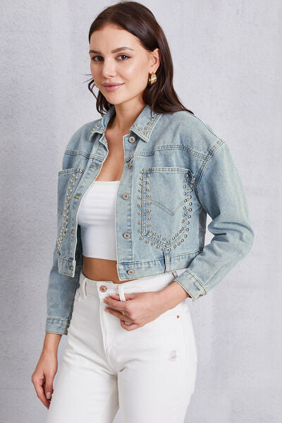 swvws Studded Dropped Shoulder Denim Jacket