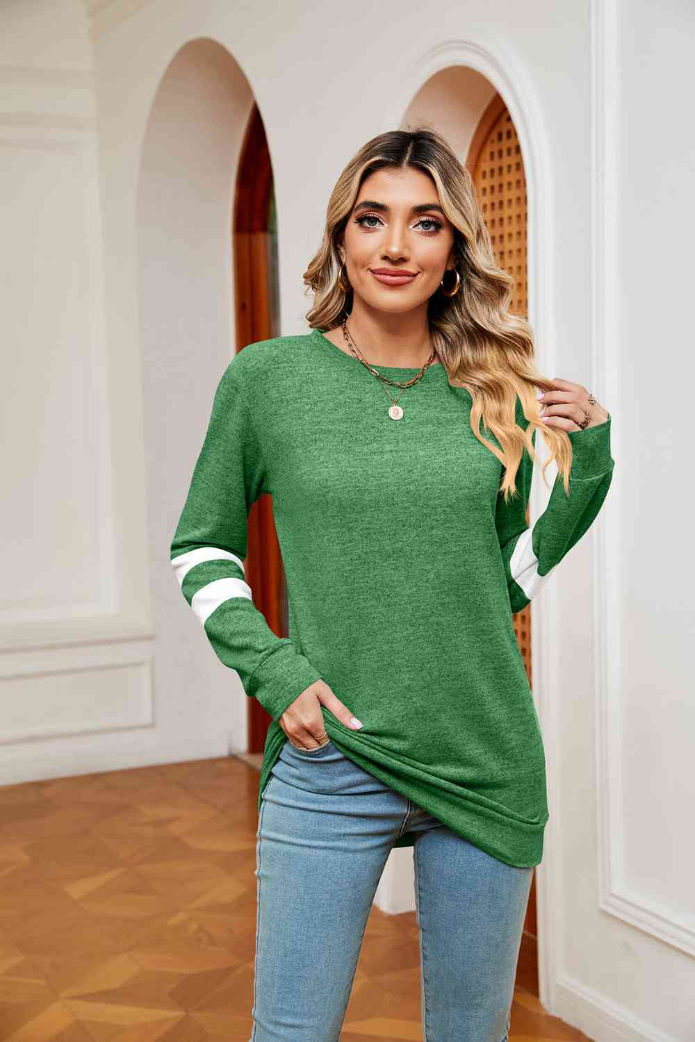 swvws Round Neck Long Sleeve Top